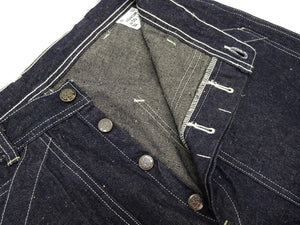 Sugar Cane Men's Vintage-Inspired Double-Front Work Pants, 10.5 oz. Cotton and Sugarcane Fiber Denim, High-Rise Relaxed Straight Fit, Button Fly, One-Wash, Made in Japan (SC42666, 421A Dark Indigo)