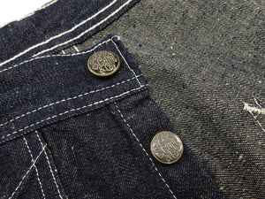 Sugar Cane Men's Vintage-Inspired Double-Front Work Pants, 10.5 oz. Cotton and Sugarcane Fiber Denim, High-Rise Relaxed Straight Fit, Button Fly, One-Wash, Made in Japan (SC42666, 421A Dark Indigo)