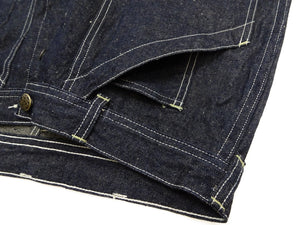 Sugar Cane Men's Vintage-Inspired Double-Front Work Pants, 10.5 oz. Cotton and Sugarcane Fiber Denim, High-Rise Relaxed Straight Fit, Button Fly, One-Wash, Made in Japan (SC42666, 421A Dark Indigo)