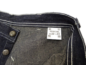 Sugar Cane Men's Vintage-Inspired Double-Front Work Pants, 10.5 oz. Cotton and Sugarcane Fiber Denim, High-Rise Relaxed Straight Fit, Button Fly, One-Wash, Made in Japan (SC42666, 421A Dark Indigo)