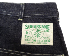 Sugar Cane Men's Vintage-Inspired Double-Front Work Pants, 10.5 oz. Cotton and Sugarcane Fiber Denim, High-Rise Relaxed Straight Fit, Button Fly, One-Wash, Made in Japan (SC42666, 421A Dark Indigo)