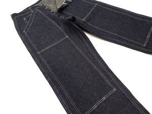 Sugar Cane Men's Vintage-Inspired Double-Front Work Pants, 10.5 oz. Cotton and Sugarcane Fiber Denim, High-Rise Relaxed Straight Fit, Button Fly, One-Wash, Made in Japan (SC42666, 421A Dark Indigo)