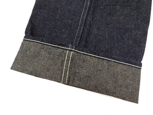 Sugar Cane Men's Vintage-Inspired Double-Front Work Pants, 10.5 oz. Cotton and Sugarcane Fiber Denim, High-Rise Relaxed Straight Fit, Button Fly, One-Wash, Made in Japan (SC42666, 421A Dark Indigo)
