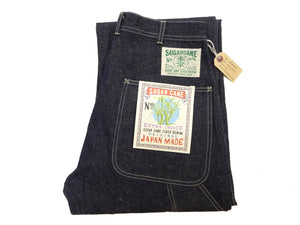 Sugar Cane Men's Vintage-Inspired Double-Front Work Pants, 10.5 oz. Cotton and Sugarcane Fiber Denim, High-Rise Relaxed Straight Fit, Button Fly, One-Wash, Made in Japan (SC42666, 421A Dark Indigo)