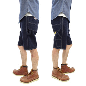 Sugar Cane Men's 11oz Blue Denim Work Shorts - High-Rise Relaxed Straight Fit Knee-Length Button-Fly Shorts - Made in Japan (SC52565 421A One-Wash)