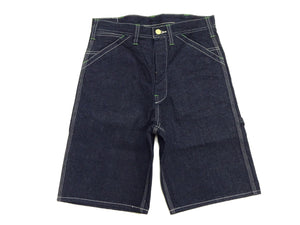 Sugar Cane Men's 11oz Blue Denim Work Shorts - High-Rise Relaxed Straight Fit Knee-Length Button-Fly Shorts - Made in Japan (SC52565 421A One-Wash)