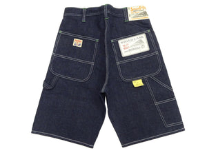 Sugar Cane Men's 11oz Blue Denim Work Shorts - High-Rise Relaxed Straight Fit Knee-Length Button-Fly Shorts - Made in Japan (SC52565 421A One-Wash)