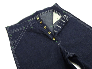Sugar Cane Men's 11oz Blue Denim Work Shorts - High-Rise Relaxed Straight Fit Knee-Length Button-Fly Shorts - Made in Japan (SC52565 421A One-Wash)