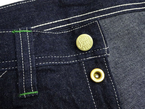 Sugar Cane Men's 11oz Blue Denim Work Shorts - High-Rise Relaxed Straight Fit Knee-Length Button-Fly Shorts - Made in Japan (SC52565 421A One-Wash)