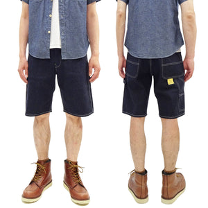 Sugar Cane Men's 11oz Blue Denim Work Shorts - High-Rise Relaxed Straight Fit Knee-Length Button-Fly Shorts - Made in Japan (SC52565 421A One-Wash)