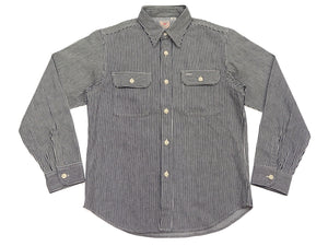Sugar Cane Men's Hickory Stripe Work Shirt, Heavyweight Cotton Long-Sleeve Button-Up Shirt, Made in Japan (SC27853 119 Black)