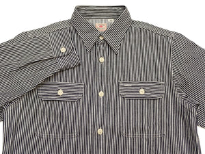 Sugar Cane Men's Hickory Stripe Work Shirt, Heavyweight Cotton Long-Sleeve Button-Up Shirt, Made in Japan (SC27853 119 Black)