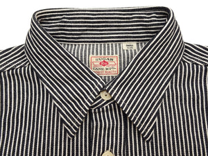 Sugar Cane Men's Hickory Stripe Work Shirt, Heavyweight Cotton Long-Sleeve Button-Up Shirt, Made in Japan (SC27853 119 Black)
