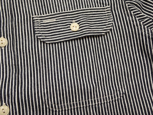 Sugar Cane Men's Hickory Stripe Work Shirt, Heavyweight Cotton Long-Sleeve Button-Up Shirt, Made in Japan (SC27853 119 Black)