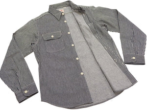Sugar Cane Men's Hickory Stripe Work Shirt, Heavyweight Cotton Long-Sleeve Button-Up Shirt, Made in Japan (SC27853 119 Black)