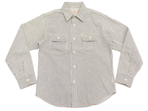 Sugar Cane Men's Hickory Stripe Work Shirt, Heavyweight Cotton Long-Sleeve Button-Up Shirt, Made in Japan (SC27853 105 Off-White)