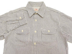 Sugar Cane Men's Hickory Stripe Work Shirt, Heavyweight Cotton Long-Sleeve Button-Up Shirt, Made in Japan (SC27853 105 Off-White)