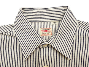 Sugar Cane Men's Hickory Stripe Work Shirt, Heavyweight Cotton Long-Sleeve Button-Up Shirt, Made in Japan (SC27853 105 Off-White)