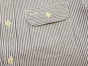 Sugar Cane Men's Hickory Stripe Work Shirt, Heavyweight Cotton Long-Sleeve Button-Up Shirt, Made in Japan (SC27853 105 Off-White)