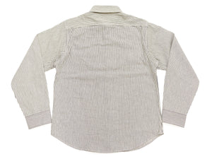 Sugar Cane Men's Hickory Stripe Work Shirt, Heavyweight Cotton Long-Sleeve Button-Up Shirt, Made in Japan (SC27853 105 Off-White)