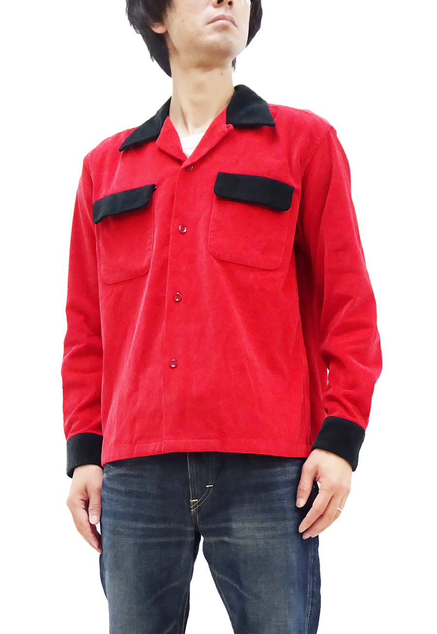 Style Eyes Two-Tone Corduroy Sport Shirt Men's 1950s Style Long Sleeve Button Up Shirt SE29168 Red/Black