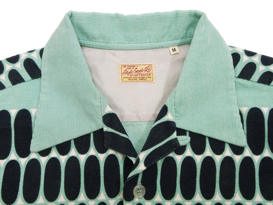 Style Eyes Corduroy Sport Shirt Men's 1950s Style Long Sleeve Button Up Shirt ELVIS DOT Pattern SE29169 141 Mint Green