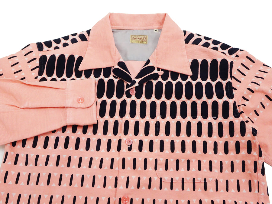Style Eyes Corduroy Sport Shirt Men's 1950s Style Long Sleeve Button Up Shirt ELVIS DOT Pattern SE29169 162 Pink