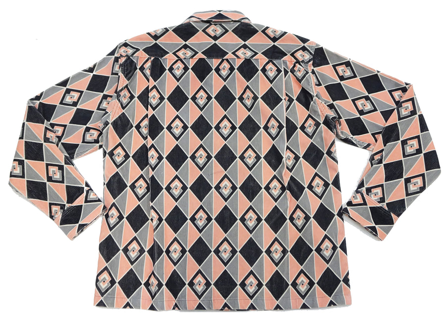 Style Eyes Corduroy Sport Shirt Men's 1950s Style Long Sleeve Button Up Shirt Vertical Diamond Stripe Pattern SE29171 119 Black