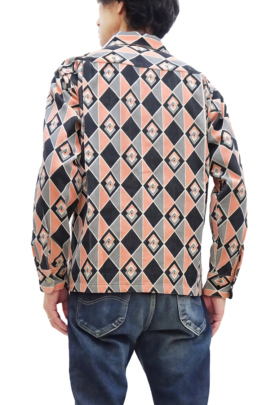 Style Eyes Corduroy Sport Shirt Men's 1950s Style Long Sleeve Button Up Shirt Vertical Diamond Stripe Pattern SE29171 119 Black