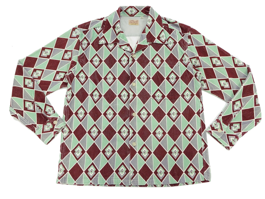 Style Eyes Corduroy Sport Shirt Men's 1950s Style Long Sleeve Button Up Shirt Vertical Diamond Stripe Pattern SE29171 138 Brown