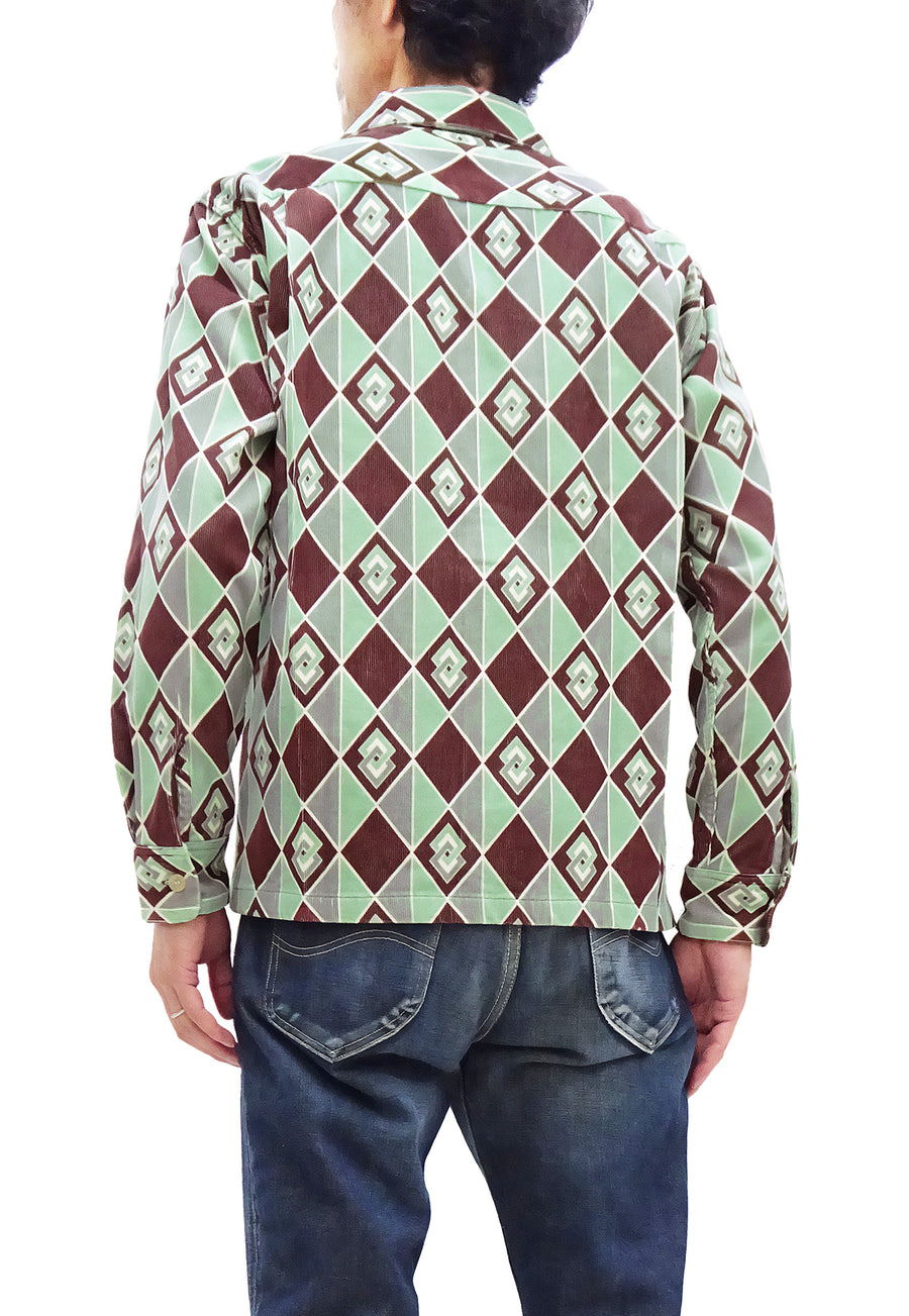 Style Eyes Corduroy Sport Shirt Men's 1950s Style Long Sleeve Button Up Shirt Vertical Diamond Stripe Pattern SE29171 138 Brown