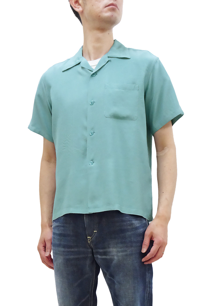 Style Eyes Plain Rayon Bowling Shirt Men's 1950s Style Short Sleeve Solid Color Button Up Shirt SE39055 124 Faded-Light-blue