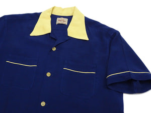 Style Eyes Two-Tone Rayon Bowling Shirt Men's 1950s Style Short Sleeve Button Up Shirt SE39056 128 Navy-Blue
