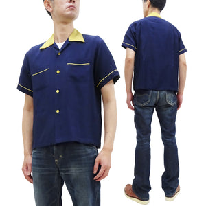 Style Eyes Two-Tone Rayon Bowling Shirt Men's 1950s Style Short Sleeve Button Up Shirt SE39056 128 Navy-Blue