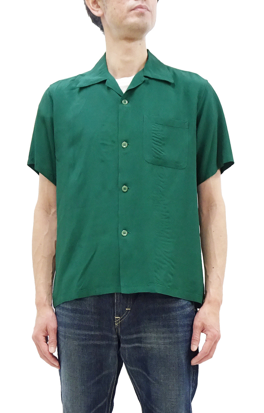 Style Eyes Plain Rayon Bowling Shirt Men's 1950s Style Short Sleeve Solid Color Button Up Shirt SE39259 145 Faded-Green