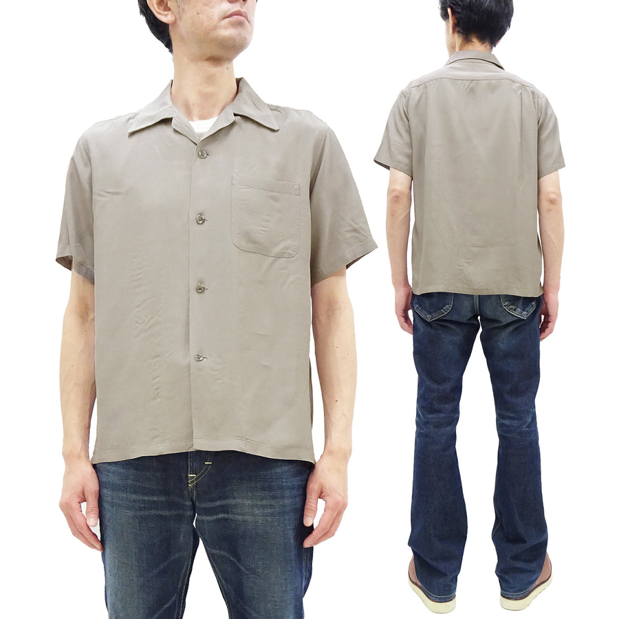 Style Eyes Plain Rayon Bowling Shirt Men's 1950s Style Short Sleeve Solid Color Button Up Shirt SE39259 115 Faded-Gray