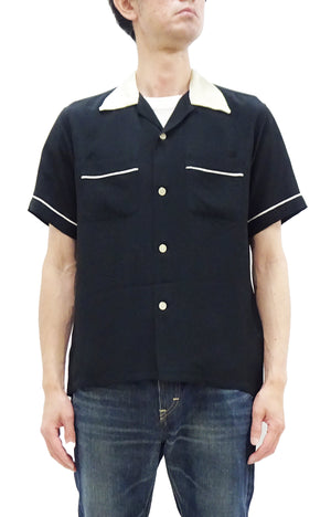 Style Eyes Two-Tone Rayon Bowling Shirt Men's 1950s Style Short Sleeve Button Up Shirt SE39260 119 Black