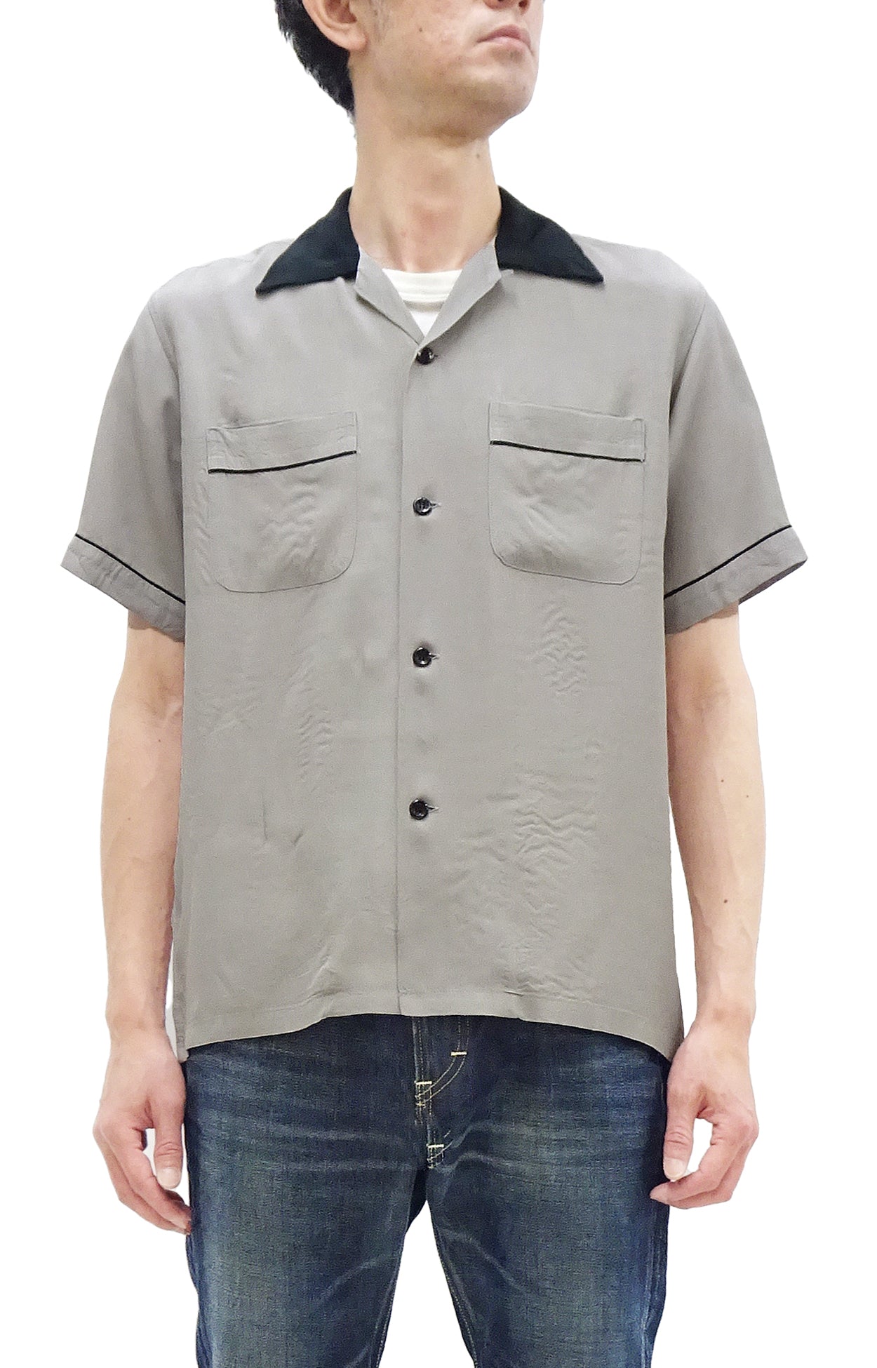 Style Eyes Two-Tone Rayon Bowling Shirt Men's 1950s Style Short Sleeve  Button Up Shirt SE39260 115 Faded-Gray