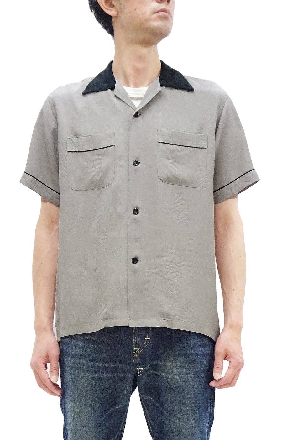 Style Eyes Two-Tone Rayon Bowling Shirt Men's 1950s Style Short Sleeve Button Up Shirt SE39260 115 Faded-Gray