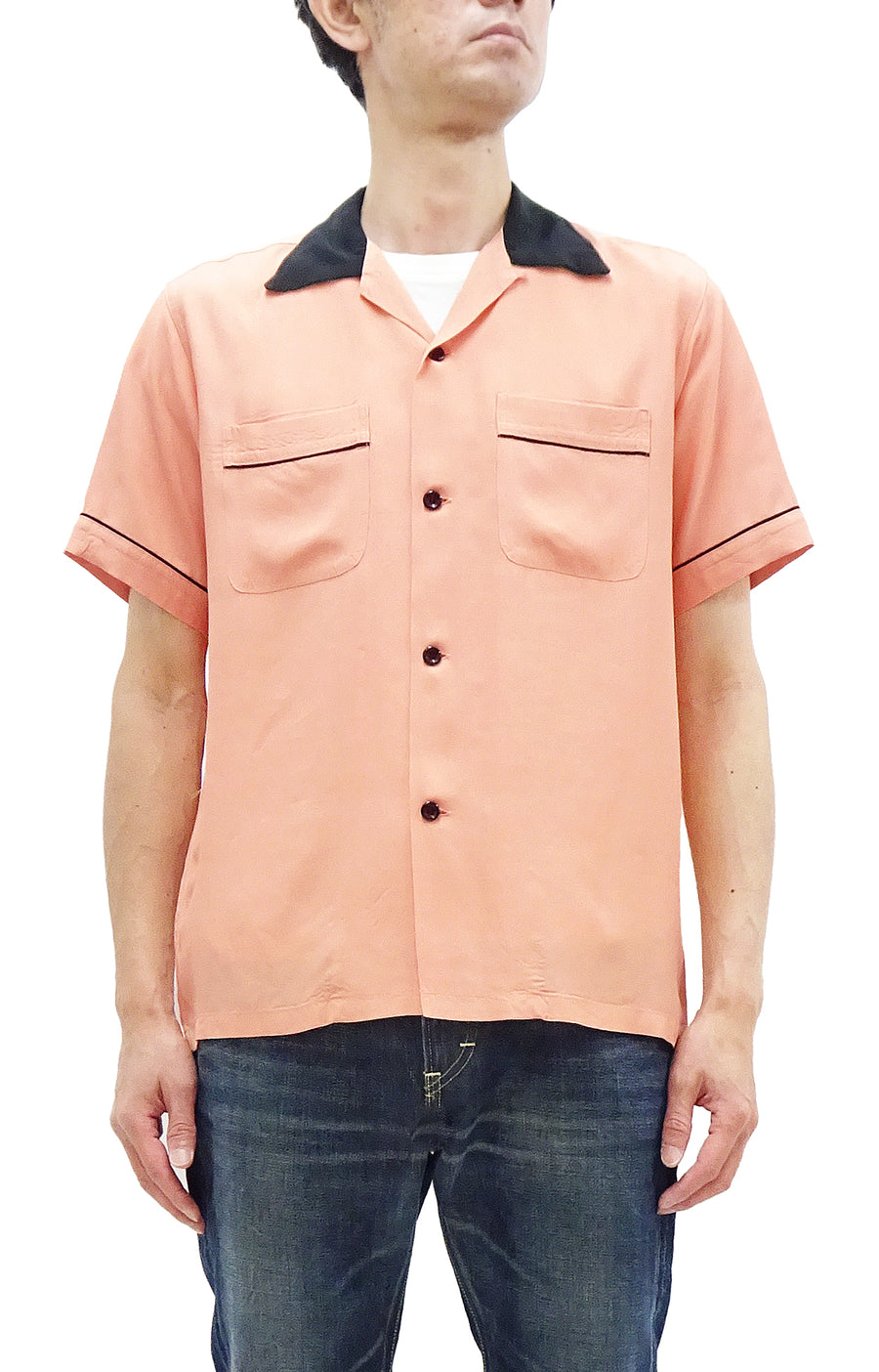 Style Eyes Two-Tone Rayon Bowling Shirt Men's 1950s Style Short Sleeve Button Up Shirt SE39260 162 Faded-Pink