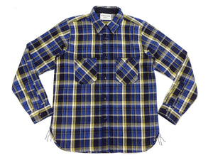 Samurai Jeans Indigo Plaid Flannel Shirt Men's Heavyweight Long Sleeve Button Up Work Shirt SIN23-01 Indigo/Blue Plaid