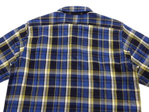 Samurai Jeans Indigo Plaid Flannel Shirt Men's Heavyweight Long Sleeve Button Up Work Shirt SIN23-01 Indigo/Blue Plaid