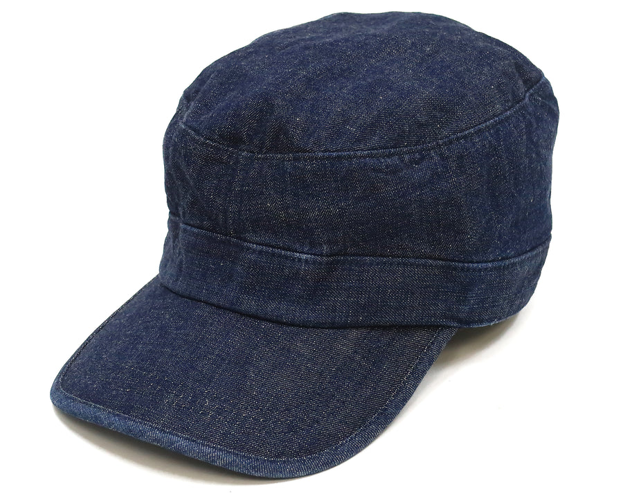 Momotaro Jeans Denim Work Cap Men's Adjustable Flat Top Railroad Engineer Hat MZCA0002 Indigo