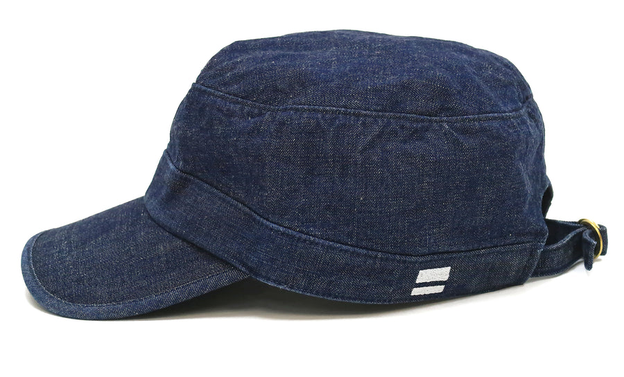 Momotaro Jeans Denim Work Cap Men's Adjustable Flat Top Railroad Engineer Hat MZCA0002 Indigo