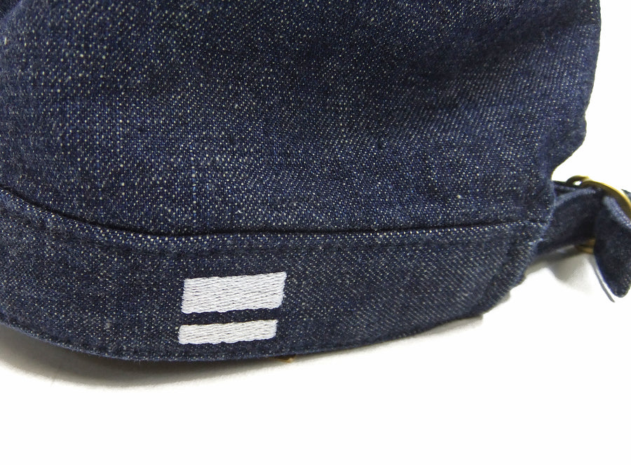 Momotaro Jeans Denim Work Cap Men's Adjustable Flat Top Railroad Engineer Hat MZCA0002 Indigo