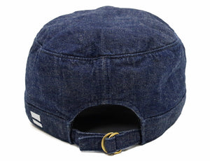 Momotaro Jeans Denim Work Cap Men's Adjustable Flat Top Railroad Engineer Hat MZCA0002 Indigo