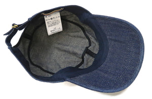 Momotaro Jeans Denim Work Cap Men's Adjustable Flat Top Railroad Engineer Hat MZCA0002 Indigo