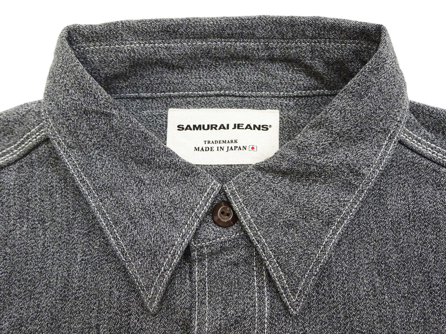 Samurai Jeans Cotton Melange Chambray Shirt Men's Slim Fit Lightweight Long Sleeve Button Up Work Shirt SJCBS23 Heather-Black