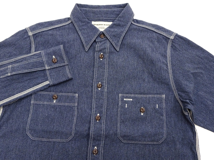 Samurai Jeans Cotton Melange Chambray Shirt Men's Slim Fit Lightweight Long Sleeve Button Up Work Shirt SJCBS23 Heather-Navy-Blue