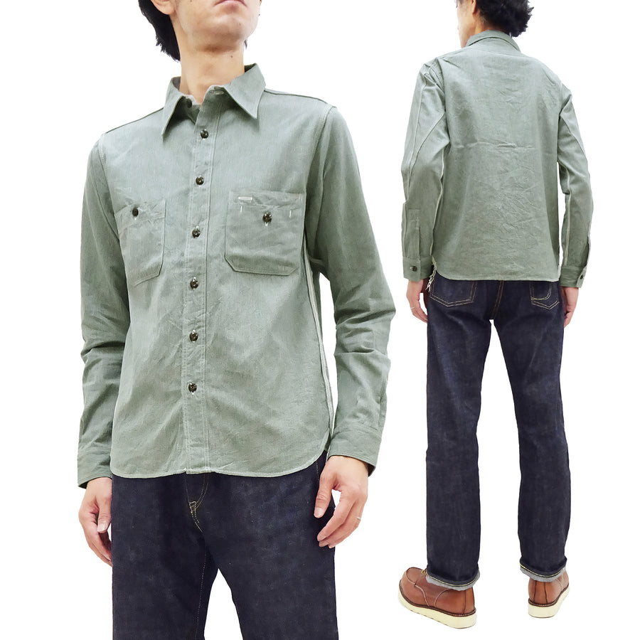 Samurai Jeans Cotton Melange Chambray Shirt Men's Slim Fit Lightweight Long Sleeve Button Up Work Shirt SJCBS23 Heather-Green